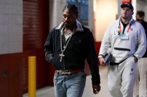 Stefon Diggs #8 of the New England Patriots arrives at Levi's Stadium prior to Super Bowl LX against the Seattle Seahawks on February 08, 2026 in Santa Clara, California.