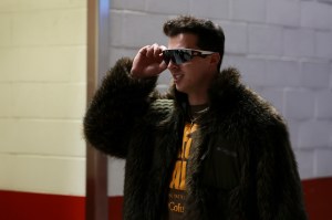 Tommy DeVito #16 of the New England Patriots arrives at Levi's Stadium prior to Super Bowl LX against the Seattle Seahawks on February 08, 2026 in Santa Clara, California.