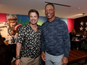 Rob Lowe and Marcus Allen attend the Super Bowl LX Pregame at Levi's Stadium on February 08, 2026 in Santa Clara, California.