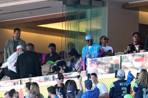 Michael Rapino, CEO, Live Nation Entertainment, Ty Dolla Sign, Flavor Flav, Carlacia Grant and Austin Rosen are seen during Super Bowl LX at Levi's Stadium on February 08, 2026 in Santa Clara, California.