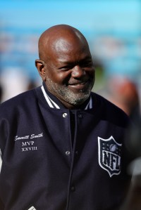 Super Bowl MVP Emmitt Smith looks on prior to Super Bowl LX between the Seattle Seahawks and the New England Patriots at Levi's Stadium on February 08, 2026 in Santa Clara, California.