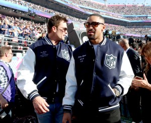 Tom Brady and Jalen Hurts attend the Super Bowl LX Pregame at Levi's Stadium on February 08, 2026 in Santa Clara, California.