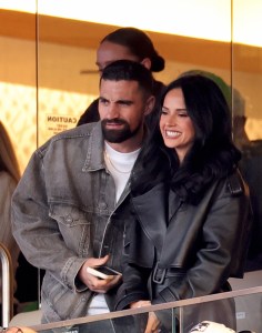 Sebastian Lletget and Becky G attend Super Bowl LX at Levi's Stadium on February 08, 2026 in Santa Clara, California.