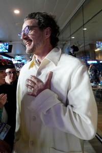 Pedro Pascal is seen in the stands during Super Bowl LX between the Seattle Seahawks and the New England Patriots at Levi's Stadium on February 08, 2026 in Santa Clara, California.