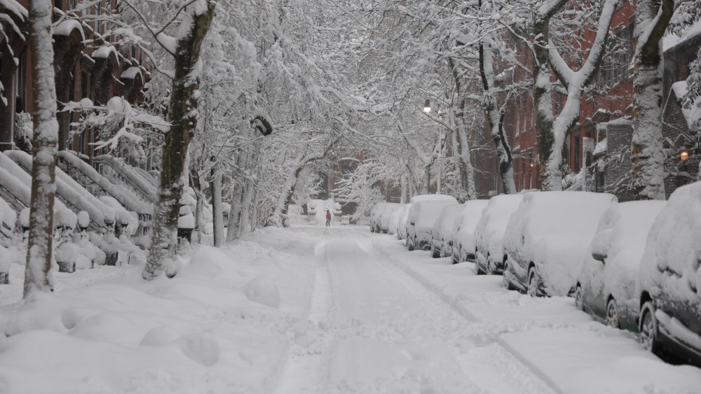 A snow covered street in  Brooklyn on Monday.