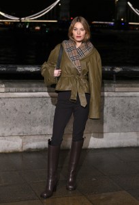 LONDON, ENGLAND - FEBRUARY 23: Camille Rowe attends the Burberry show during London Fashion Week February 2026 at Old Billingsgate on February 23, 2026 in London, England. (Photo by Jeff Spicer/Getty Images)