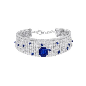 Graff 31 carat Emerald Cut Unheated Sapphire Necklace with Pear Shape Sapphires and Emerald Cut and Pear Shape Diamonds