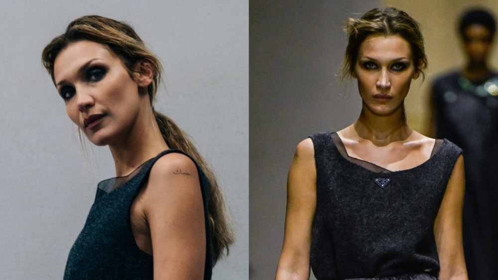 Bella Hadid at the Prada Fall 2026 ready-to-wear show.