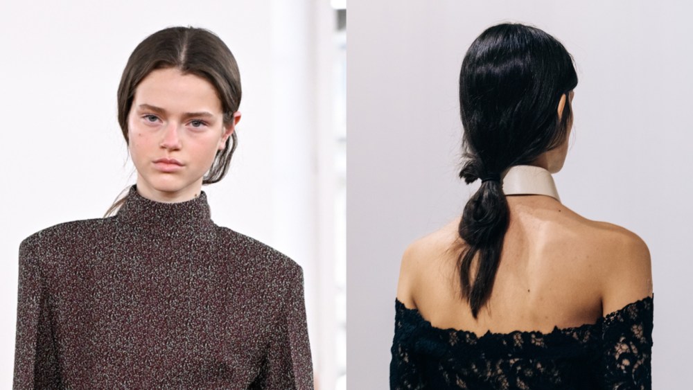The quiet ponytail at Jil Sander and backstage at Fendi.