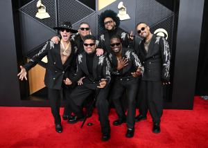 Teo Bok, Wizzmer, Rafael Querales, Roy G. Robinson, Juseph Ballestero and Samy Hawk of Los Wizzards at the 68th GRAMMY Awards held at the Crypto.com Arena on February 01, 2026 in Los Angeles, California.