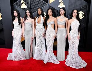Yoonchae Jeong, Megan Skiendiel, Lara Raj, Manon Bannerman, Sophia Laforteza and Daniela Avanzini of KATSEYE at the 68th GRAMMY Awards held at the Crypto.com Arena on February 01, 2026 in Los Angeles, California.