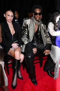 Hallie Batchelder and Wisdom Kaye at the LaQuan Smith fashion show as part of RTW Fall 2026 held at Chelsea Industrial on February 14, 2026 in New York, New York.