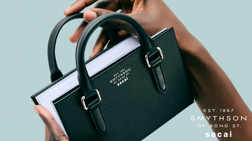 Smythson X Sacai will launch on Feb. 13.