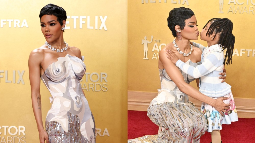 Teyana Taylor and Rue Rose Shumpert at The 32nd Annual Actor Awards Presented by SAG-AFTRA held at the Shrine Auditorium and Expo Hall on March 1, 2026 in Los Angeles, California.