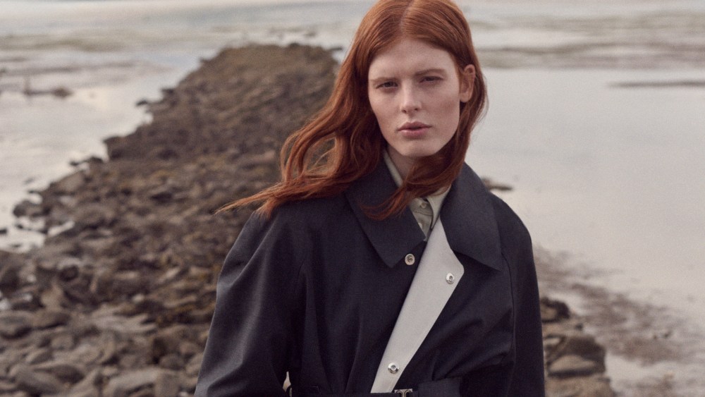 A look from the new Victoria Beckham x Mackintosh capsule collection.