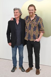 Kurt Russell and Wyatt Russell at the Apple TV Press Day held at Barker Hangar on February 03, 2026 in Los Angeles, California.