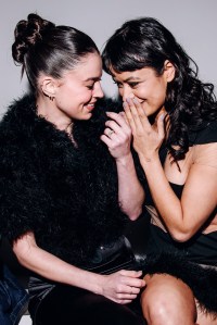 Katherine Hughes and Sonia Mena at the Christian Cowan fashion show as part of RTW Fall 2026 on February 13, 2026 in New York, New York.