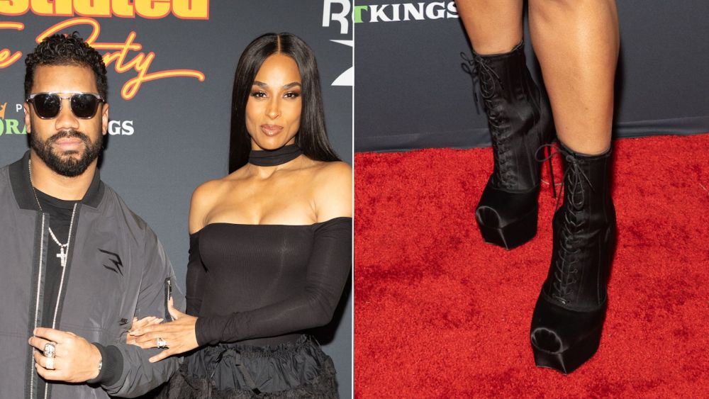 Ciara, pictured with Russell Wilson, laced up in Christian Louboutin Pavlova Booty Alta corset-style stiletto booties at Sports Illustrated's Super Bowl After Party on Sunday night.