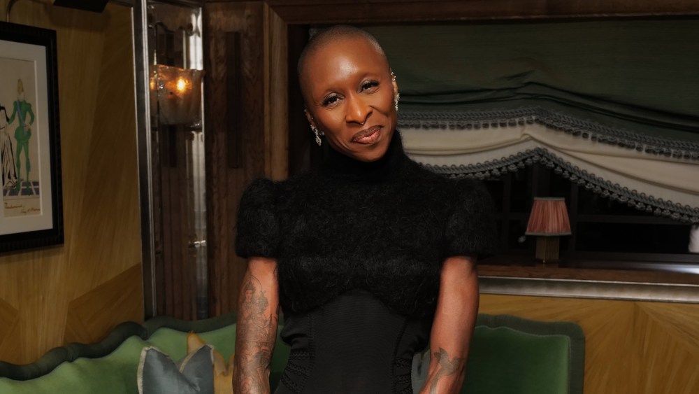 Cynthia Erivo carrying a Bayswater bag at the Mulberry cocktail in London at The Dorchester.