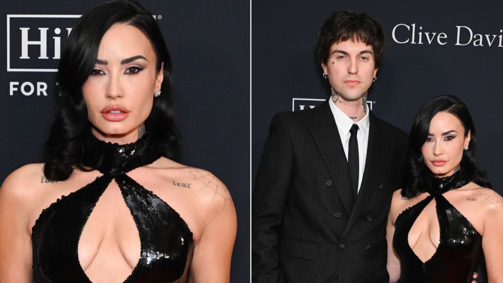 Demi Lovato went full Old Hollywood in a sequined Rodarte cutout dress at Clive Davis' Pre-Grammy Gala on Saturday night, alongside her husband Jutes.
