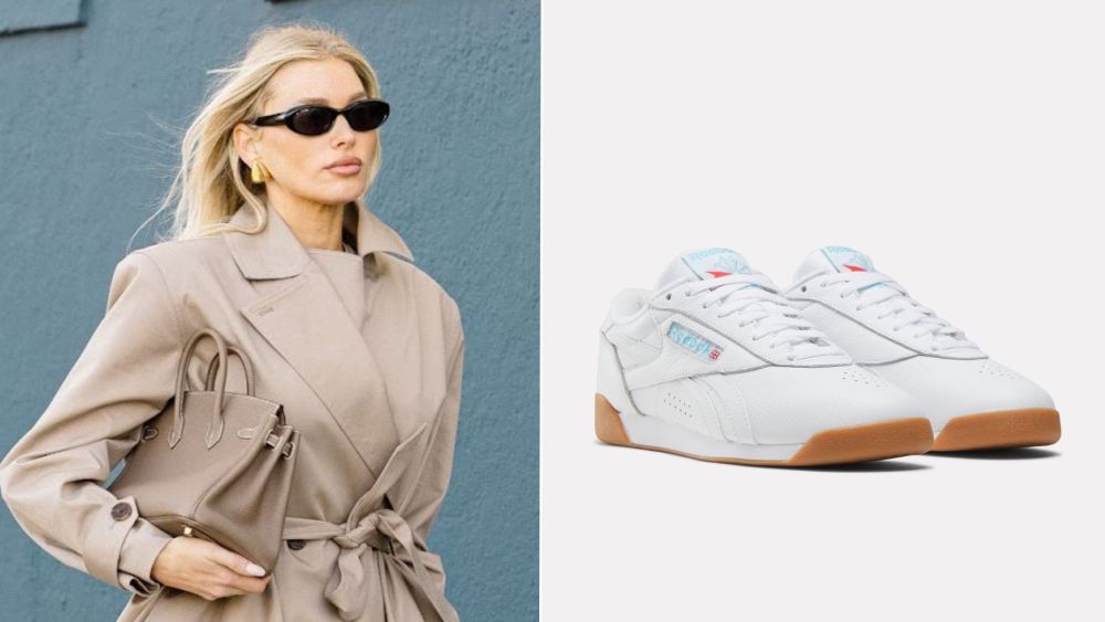 Elsa Hosk added Reebok's Freestyle Lo sneaker to her off-duty shoe lineup during a coffee run in Los Angeles on Monday.