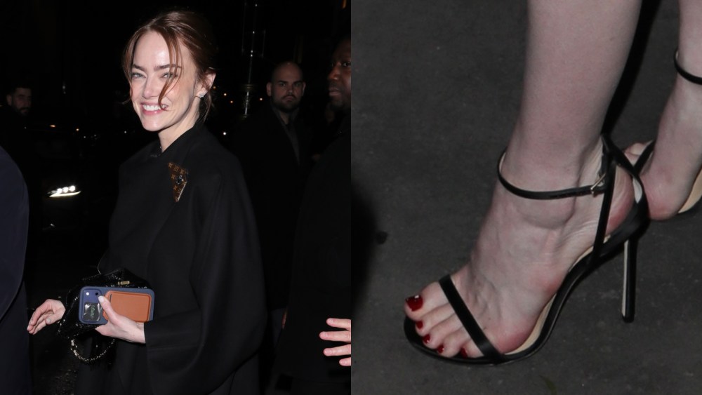 Emma Stone is seen leaving the BAFTA Universal and Focus Features afterparty at Oswald’s on Sunday in London, England.