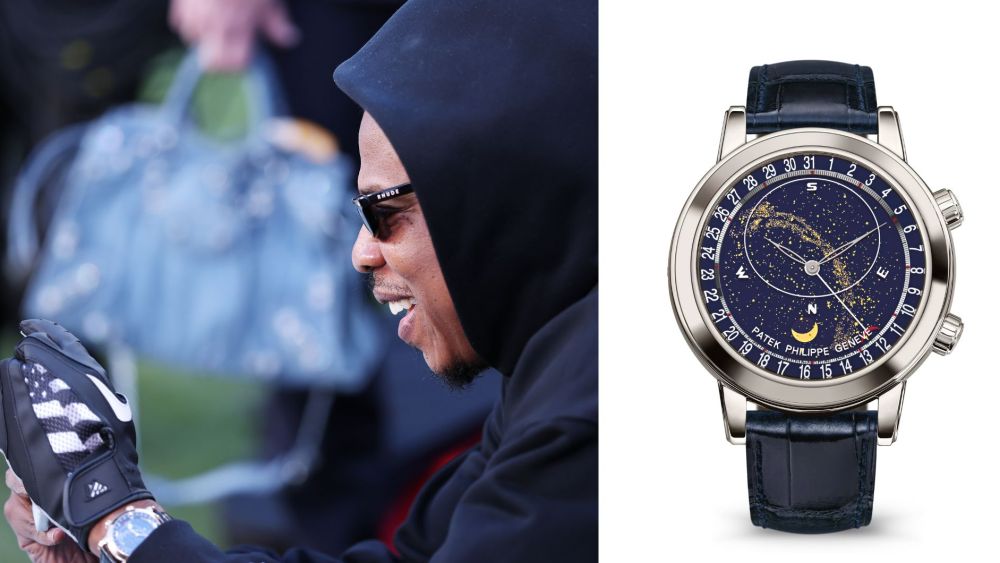 Jay-Z wore Patek Philippe's Celestial Grand Complications Watch, which retails for $393,974, at the 2026 Super Bowl on Sunday, Feb. 8, 2026.