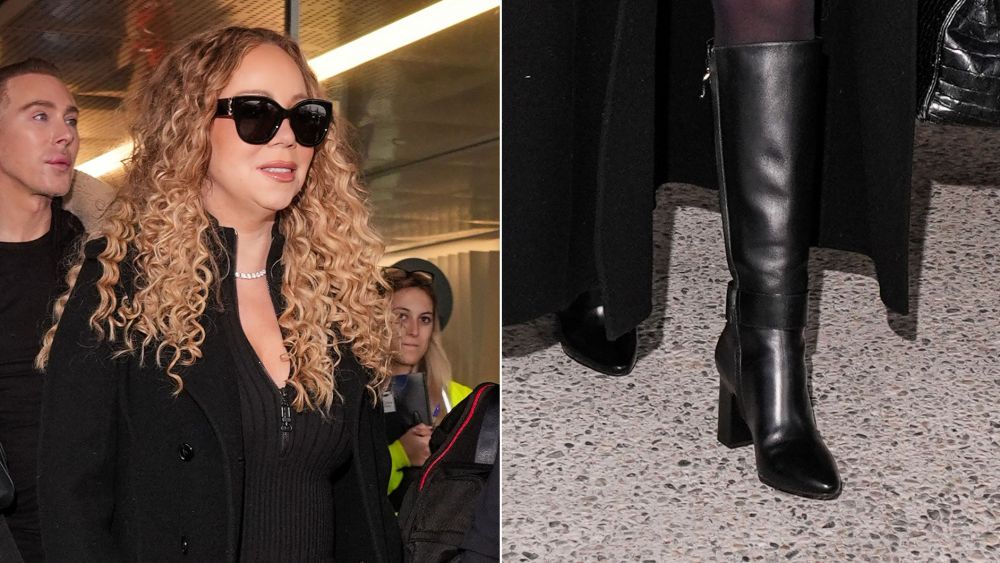 Mariah Carey arrives in Milan ahead of the 2026 Winter Olympics in a pair of black leather knee-high boots with a block heel.