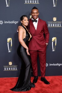 Bijan Robinson (R) and guest at the 15th Annual NFL Honors held at the Palace of Fine Arts on February 05, 2026 in San Francisco, California.
