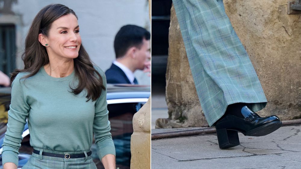 Queen Letizia of Spain wears her go-to Massimo Dutti heeled loafers as she attends the announcement of the Princess of Girona Foundation's “Creaempresa 2026” award during the second stage of the Princess of Girona Foundation's talent tour at the Palacio de Congresos on Tuesday, Feb. 24, 2026 in Huesca, Spain.