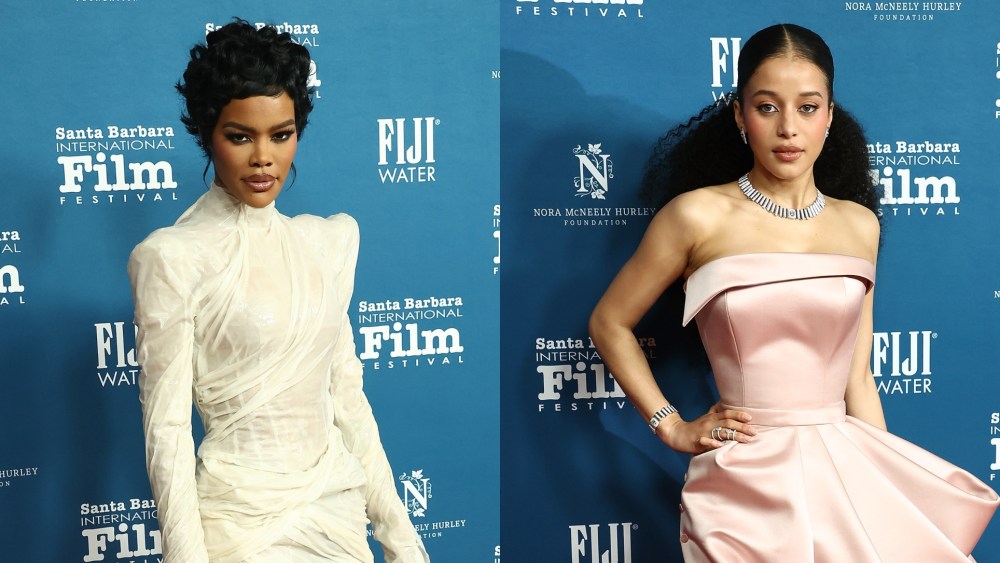 Teyana Taylor wears Ashi Studio, left, and Chase Infiniti wears Louis Vuitton at the 41st Santa Barbara International Film Festival Virtuosos Award on Feb. 8 in Santa Barbara, Calif.