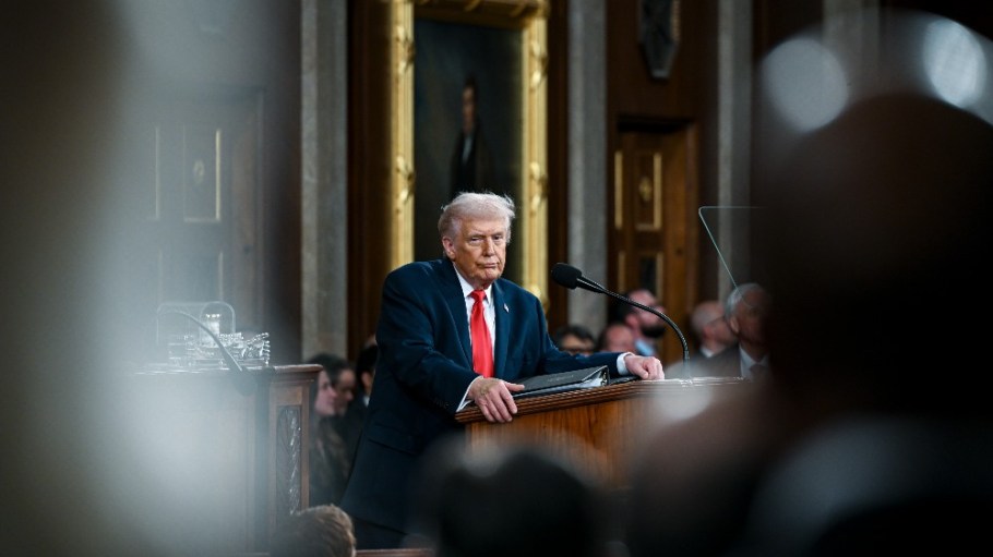 President Donald Trump delivers the first State of the Union address of his second term to a joint session of Congress in the House Chamber of the United States Capitol.