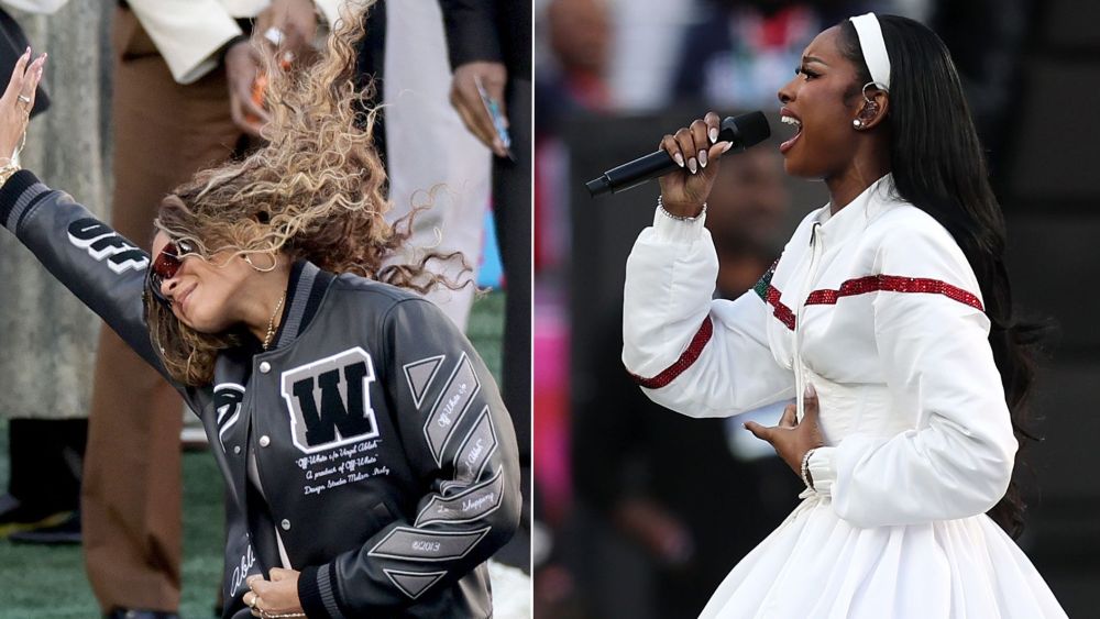 Blue Ivy Cartner in Off-White and Coco Jones in Karl Kani at the 2026 Super Bowl.