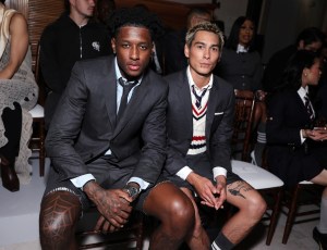 Sauce Gardner and Evan Mock at the GQ Bowl, presenting the Thom Browne Fall 2026 collection held at Legion of Honor on February 06, 2026 in San Francisco, California.