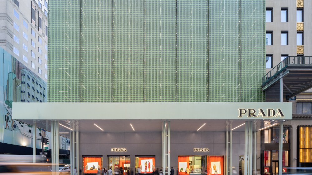 A view of the Prada facade on Fifth Avenue.