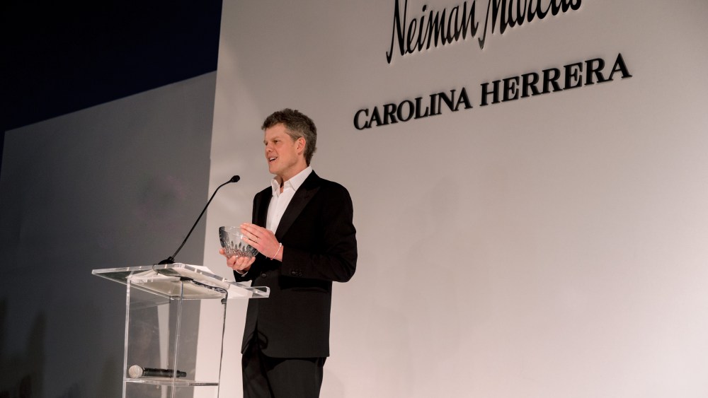 Wes Gordon accepting the Icon Award on behalf of Carolina Herrera