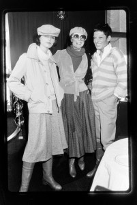 Designer Liz Claiborne (R) poses with models in Liz Claiborne (L) and Bill Haire for Friedricks Sport fall 1977 sportswear collections during a photo shoot at The Rainbow Room in New York City.