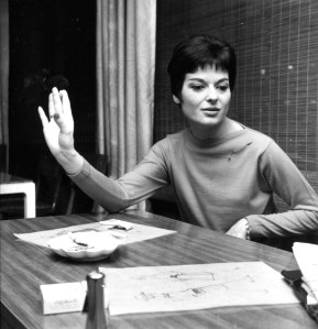 Portrait of fashion designer Liz Claiborne during an interview with Women's Wear Daily on March 22, 1962 in New York...Article title: "Fall Forecast"