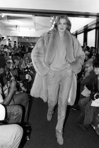 Model on the runway during the Calvin Klein Fall 1979 ready to wear collection on May 4, 1979 in New York. Article title: "New York Fall: Calvin Klein"