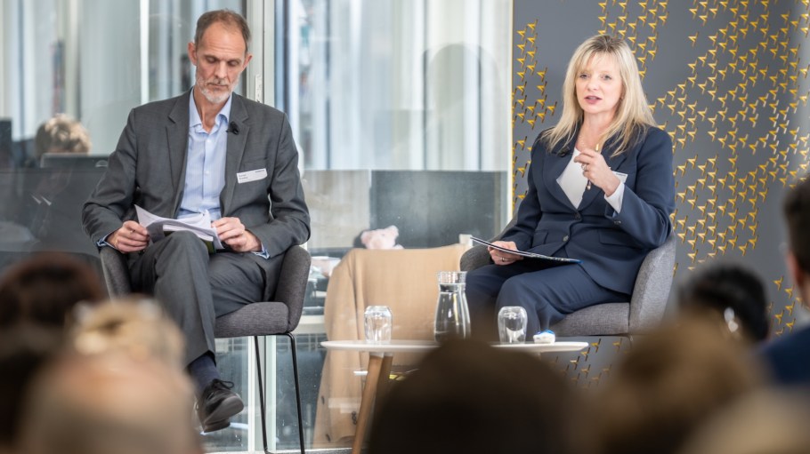 Daniel Bradley, deputy counsellor and head of climate and environment at the UK Mission to the EU; and Patricia Sargeant, executive vice president of nonwovens commercial at the Lenzing Group.