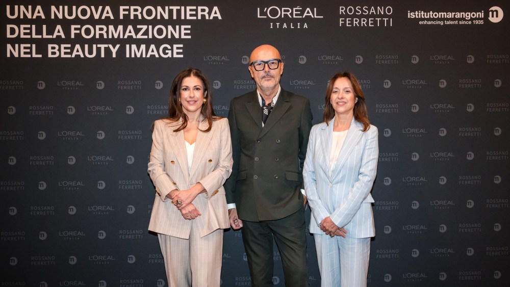 L’Oréal Italia’s president and CEO Ninell Sobiecka; Rossano Ferretti; Istituto Marangoni’s managing director Stefania Valenti.