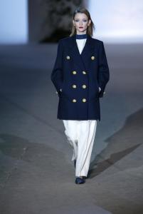 A 1962 look on the runway at Yves Saint Laurent's spring 2002 haute couture show at the Pompidou Centre in Paris. The collection and retrospective show marked the retirement of Saint Laurent.