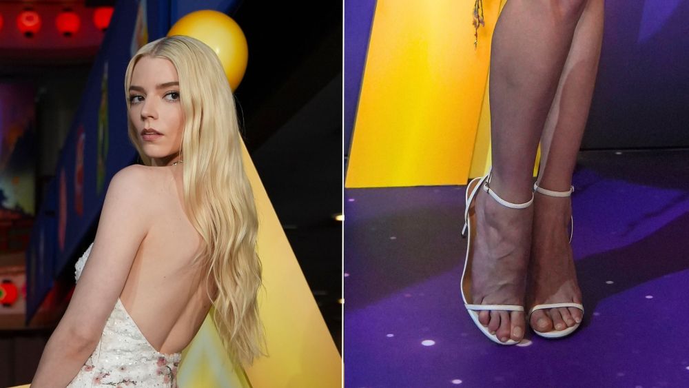 Anya Taylor-Joy wearing Jimmy Choo Minny Sandals in a white leather paired with a custom Dior strapless minidress at the 'Super Mario Galaxy' premiere in Kyoto, Japan on Saturday.