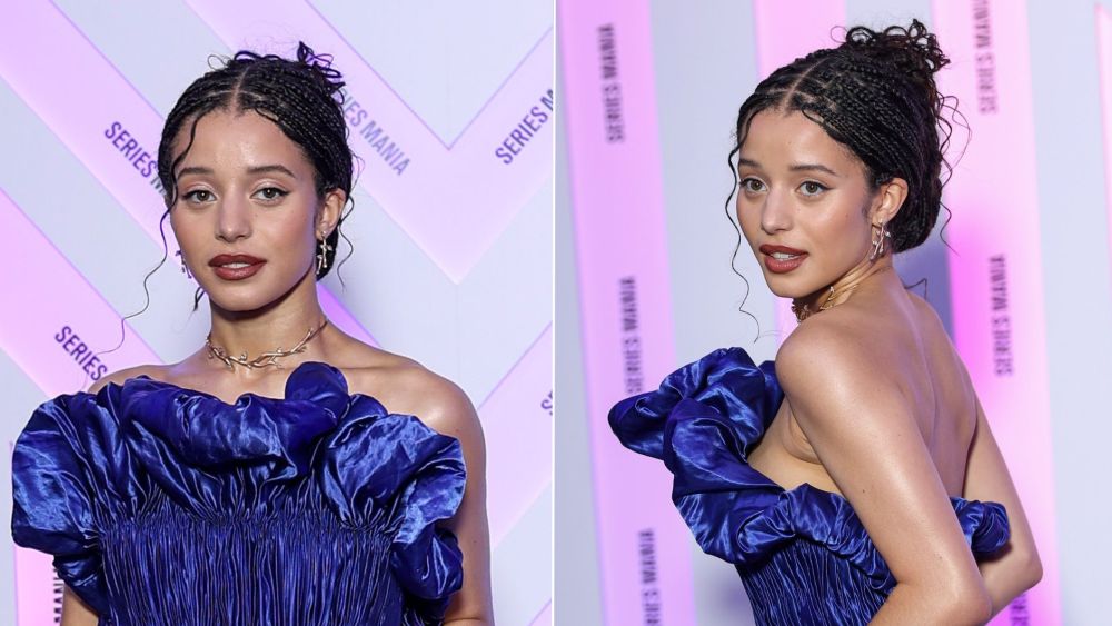 Chase Infiniti wearing a custom strapless Louis Vuitton gown in a striking cobalt hue at the opening of the 2026 Series Mania Festival Opening.