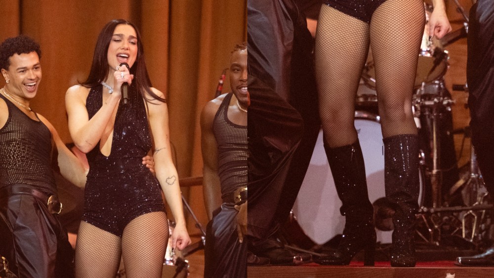 On Saturday, Dua Lipa performed at the Brit Awards 2026 in glittery black boots.