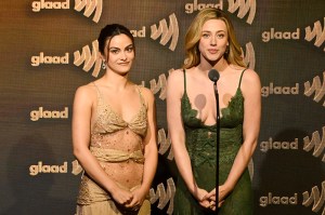 Camila Mendes and Lili Reinhart speak onstage at the 37th GLAAD Media Awards held at the Beverly Hilton on March 05, 2026 in Beverly Hills, California.