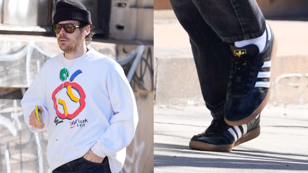 Harry Styles was spotted walking around New York City on Tuesday wearing Adidas sneakers.