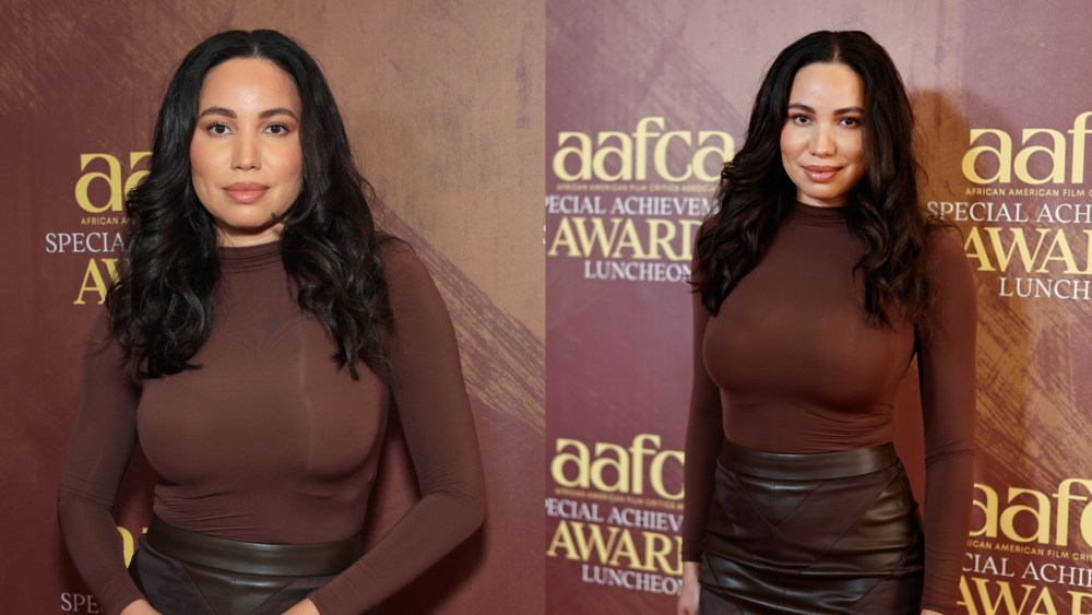 Jurnee Smollett wears a L'Agence skirt to the AAFCA Special Achievement Awards Luncheon on March 1 in Los Angeles.