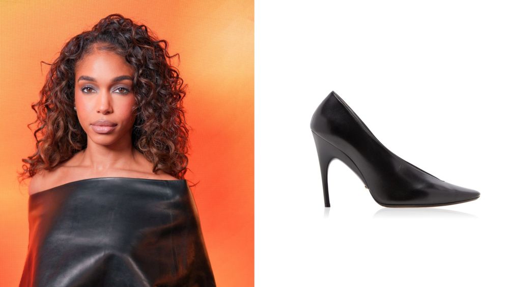 Lori Harvey at the Balenciaga fall 2026 show as part of Paris Fashion Week on Saturday, March 7. Harvey wore Balenciaga Duchesse pumps with her all-black look.