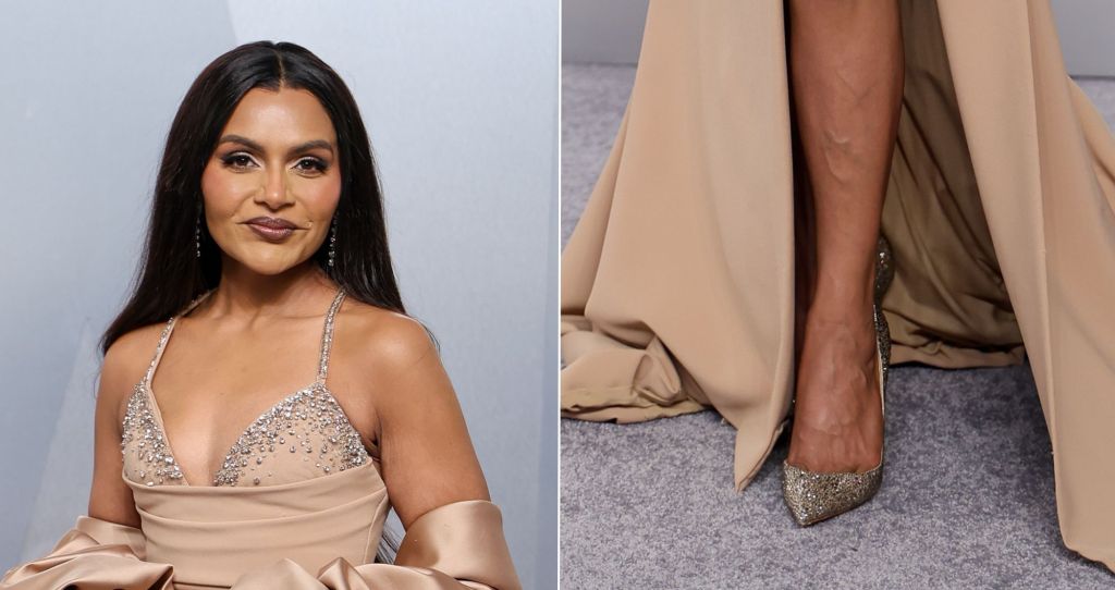 Mindy Kaling Shimmers in Christian Louboutin Crystal Pumps at the Vanity Fair Oscars Party